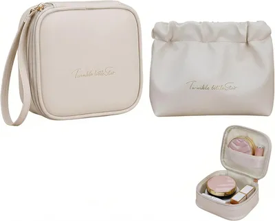 Imagen del producto de Set de neceser de maquillaje Taschen, 2 neceseres mini, de cuero sintético, compactos, ideales para viajes