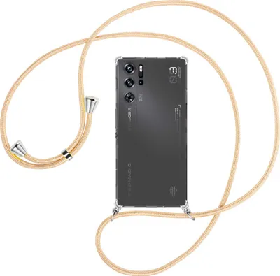 Produktbild von Handykette Backcover-Schutzhülle mit Band (Metall silberfarben) für ZTE nubia Red Magic 9 Pro / Pro Plus - Goldkordel