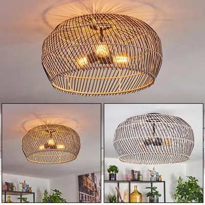 Produktbild von Chadid Deckenlampe aus Metall/Rattan in Schwarz/Natur mit Lichteffekt