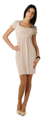 Produktbild von Kleid Tunika Mini-Kleid mit Raffungen U-Ausschnitt, Beige XL/XXL 42/44