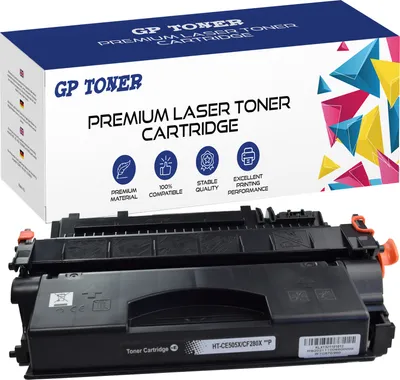 A toner cartridge and its packaging are shown.