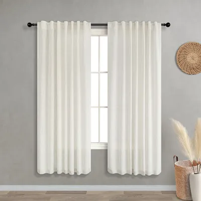 Obrázek produktu pro Záclony, rozměry 183 x 132 cm, 2 kusy, poloprůhledné, krémově béžové, vhodné do obývacího pokoje