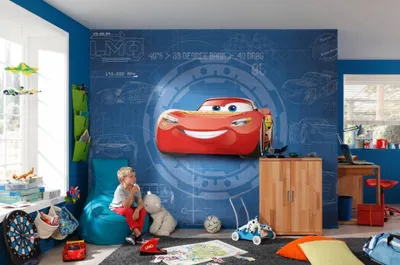 Zdjęcie produktu dla Fototapeta Komar "Cars3 Blueprint", niebieski/czerwony, samochody, plany konstrukcyjne, 368 x 254 cm
