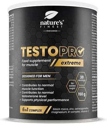 Produktbild von TestoPRO extreme - Pulver mit Magnesiumcitrat, Vitamin C, Schwarzer Maca-Extrakt - für einen normalen Testosteronspiegel - 150 g