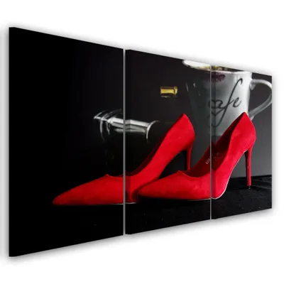 Image de Triptyque sur toile rouge divers 120x80 cm Feeby rouge tableau mural prêt à accrocher