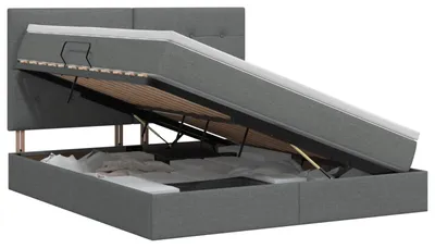 Image de vidaXL Lit de rangement avec matelas gris foncé 160 x 200 cm Tissu