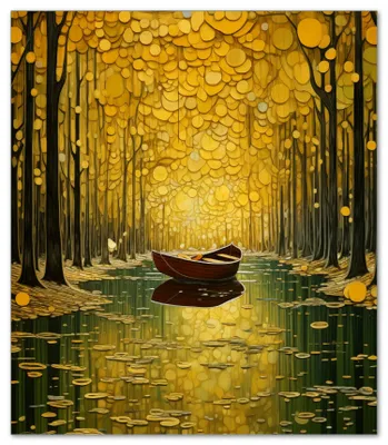 Produktbild von Wallario Herdabdeckplatte aus Glas, Größe 52 x 60 cm 1-teilig, Motiv Boot im goldenen Licht