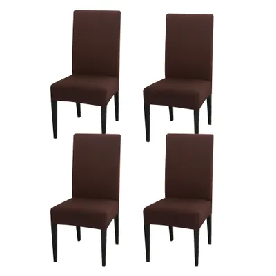 Produktbild von 4er Set Stretch Einfarbig Stuhlhusse, Moderne Elastische Stuhlbezug für Zuhause Küche Hotel, Braun
