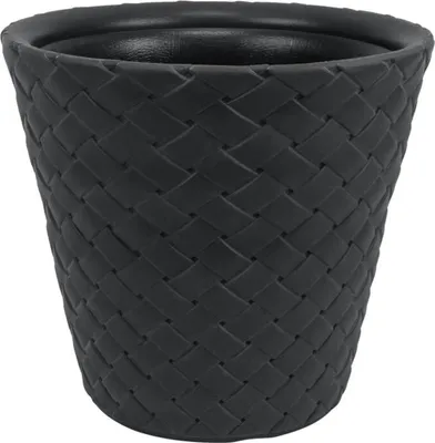 Produktbild von 2x Blumentopf "Matuba" Flecht-Optik Kunststoff grau Pflanzengefäß Übertopf Kübel