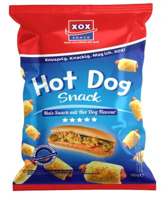 Image de XOX Hot Dogs snack croustillant au maïs au goût de hot dog 100g
