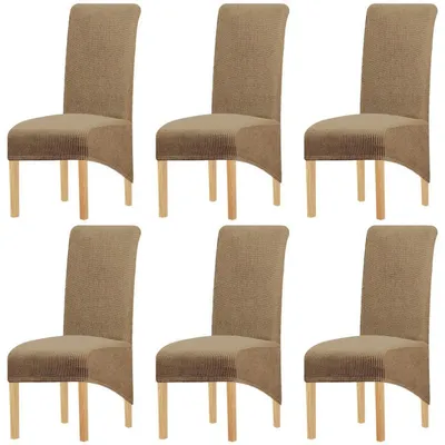 Image de Housses de chaise stretch, lot de 6, couleur café clair, universelles, pour salle à manger