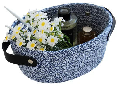 Produktbild von Aufbewahrungskörbe aus Baumwollseil | Aufbewahrungskörbe für Regale | Seilkorb zur Aufbewahrung, gewebte Aufbewahrungskörbe, Blau