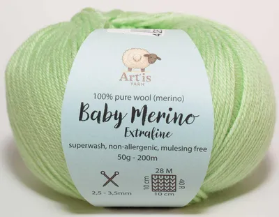 Obrázok produktu pre Baby Merino Extrafine Art'is Yarn 100 % vlna | Bez mulesingu a Superwash (50 g / 200 m) (129 svetlozelená)