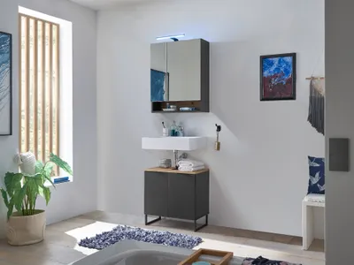 Produktbild von Badmöbel-Set Badezimmer ASPEN 60 cm, Set 4, 2-tlg. in schwarz mit Spiegelschrank