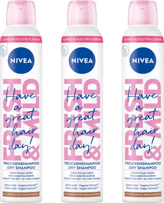 Produktbild von NIVEA Trockenshampoo Hair Care Mittlere Haartöne Fresh & Mild schonend 3 x 200ml