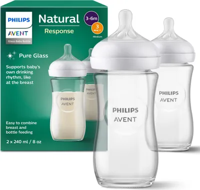 Produktbild von Philips AVENT Natural Response SCY933/02 Babyflasche aus Glas 240ml, mittlere Durchflussrate
