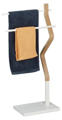 Handtuchständer stehend, 2 Stangen, Holz/Metall, Weiß/Natur