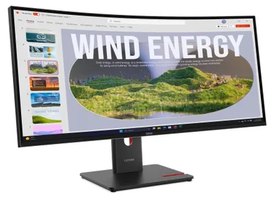 Produktbild von Lenovo ThinkVision T34WD-40 - LED-Monitor - gebogen - 86.4 cm (34") - 3440 x 1440 UWQHD @ 120 Hz - VA - 300 cd/m² - 3000:1 - HDR10 - 4 ms - HDMI, DisplayPort, USB-C - Finsternis schwarz