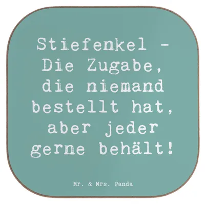 Produktbild von Mr. & Mrs. Panda Untersetzer Glas Spruch Stiefenkel Freude - Meeresbrise - Geschenk, Familienzusammenhalt, Tasse, Verwandte, Coaster, Lächeln, Tassenuntersetzer, Gläser