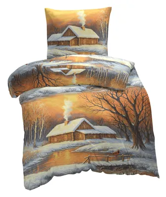 Produktbild von Bettwäsche 135x200 cm Winterlandschaft Warm Biber Winter Flanell Baumwolle