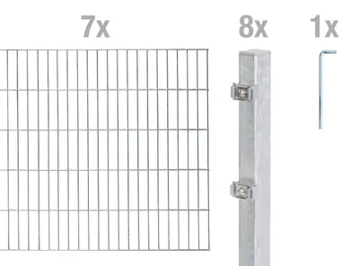 Zdjęcie produktu dla Alberts 651145 Doppelstabmattenzaun als 16 tlg. Zaun-Komplettset, feuerverzinkt, Höhe 140 cm, Länge 14 m