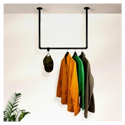 Produktbild von Kleiderstange Garderobe im Industrial Design U-Form für Decke | Flur | Ankleidezimmer | Schlafzimmer | schwarz | rund | begehbarer Kleiderschrank | Breite: 60 cm x Höhe: 100 cm