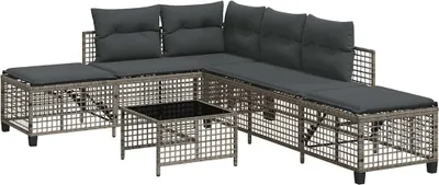 Produktbild von vidaXL 3-tlg. Garten-Ecksofa-Set mit Kissen Grau Poly Rattan