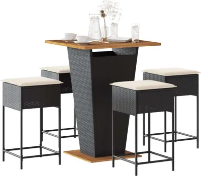 Produktbild von Möbel 5-tlg. Gartenbar-Set mit Kissen Schwarz Poly Rattan - Gartenmöbelgarnituren 3261481