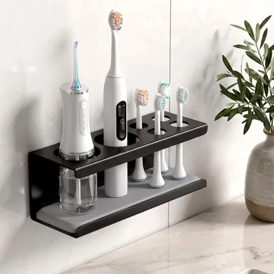 Image de Support pour brosses à dents électriques - Fixation murale adhésive, sans perçage - Blanc
