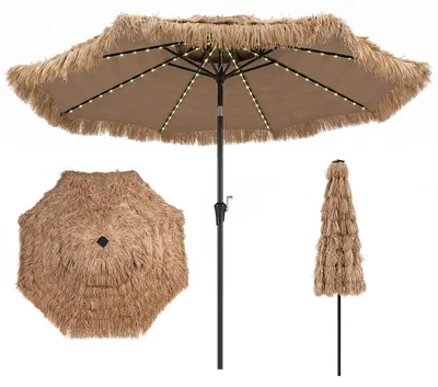 Produktbild von KOMFOTTEU Hawaii Sonnenschirm 290 cm, Gartenschirm mit LED-Solarbeleuchtung