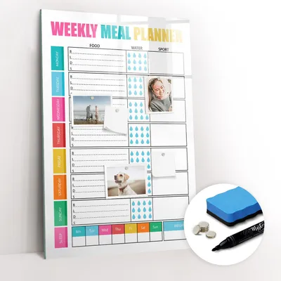 Produktbild von Magnetische Wandtafel - Schwarzer Marker + Schwamm + Magnete - 60 x 90 cm - Wöchentlicher Essensplaner