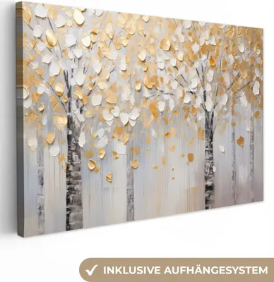 Produktbild von MuchoWow® - Leinwandbilder - Bäume - Aquarell - Kunst - Natur, Wandbild, Wanddeko Bilder Wohnzimmer, 120x80 cm