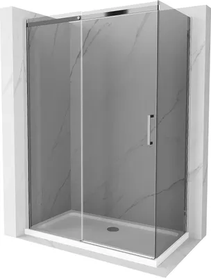 Image de Mexen Omega Cabine de douche pliante 130 x 70 cm, Noir graphite, Chrome + receveur de douche Flat, bialy - 825-130-070-01-40