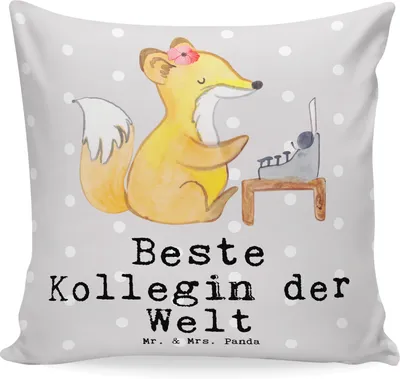 Produktbild von Mr. & Mrs. Panda Sofa Kissen Fuchs Beste Kollegin der Welt - Grau Pastell - Geschenk, Freundin, kuschelkissen 40x40, Arbeit, Sofakissen, Polster, Couchkissen, Ruhestand