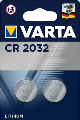 Packaging for VARTA CR2032 lithium coin cell batteries.