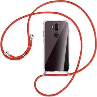 Produktbild von Handykette Backcover-Schutzhülle mit Band (Metall silberfarben) für Nokia 8.1 - rot