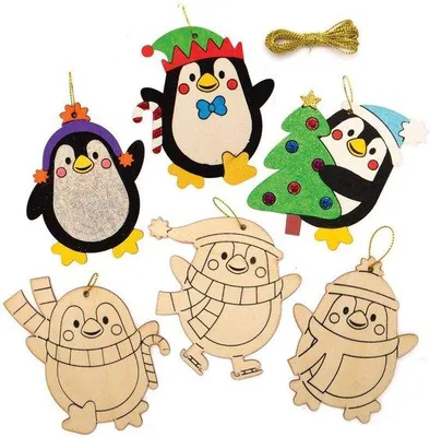 Immagine prodotto di Decorazioni in legno a forma di pinguino - Set da 12 Bambini di Natale - Progetto di artigianato