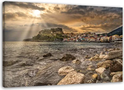 Produktbild von Leinwandbild meer stadt landschaft landschaft 60x40 cm Feeby beige wandbild bereit zum aufhängen