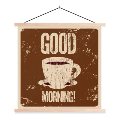 Produktbild von MuchoWow® Textilposter Kaffee - Guten Morgen! - Retro - Sprichwörter - Zitate 40x40 cm mit holzfarbenen Rahmen - Posterleiste