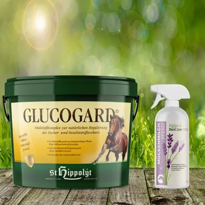 Produktbild von St. Hippolyt Glucogard 3 kg + Relax Biocare Mückenmilch 500 ml