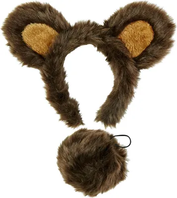 A set of bear costume accessories, including a headband with ears and a separate tail, laid out against a white background.