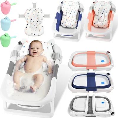 Produktbild von Aopunly Baby Badewanne Faltbar mit Thermometer und Badekissen - Faltbare Badewanne Baby - Babywanne - Grau