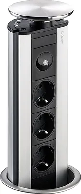 Produktbild von EVOLINE Port NIGHTLIGHT mit Edelstahldeckel und blauen LEDs - die versenkbare Energiebox mit 3 Steckdosen und LED / Schukosteckdosen / Steckdose