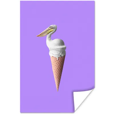 Produktbild von MuchoWow® Poster Eiscreme - Vogel - Pelikan - Weiß - Eistüte 80x120 cm - Papierdruck