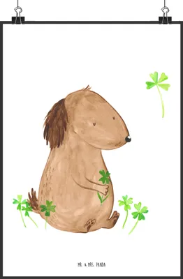 Produktbild von Mr. & Mrs. Panda Bild Hund Kleeblatt DIN A0 - Weiß - Geschenk, Wandbild, Posterdruck, Viel Glück, Sprüche, Achtsamkeit, drucke, Plakat, wanddeko