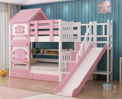 Immagine prodotto di 360Home Letto a castello per bambini colorato con scivolo Letto da gioco Letto a castello per bambini 1200x2000mm Scivoli Rosa
