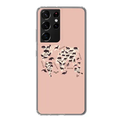 Produktbild von MuchoWow® Handyhülle Schutzhülle Hülle für Samsung Galaxy S21 Ultra Weltkarte - Tiere - Scherenschnitt Silikon Softcase Handy Hülle - Mobiltelefon