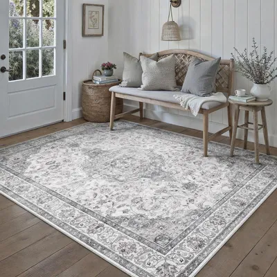 Obrázok produktu pre Kober do obývačky, sivý, 160x230 cm, umývateľný, vintage štýl, krátky vlas, obdĺžnikový
