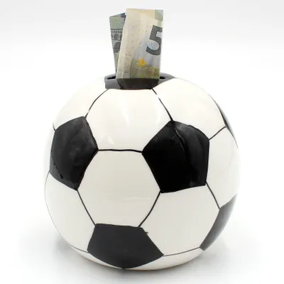 Sparbüchse Fußball, Schwarz-Weiß, 10x10x10 cm, Keramik