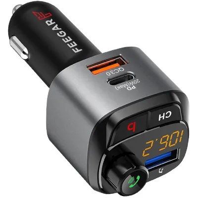 Produktbild von Feegar Q100 Bluetooth 5.0 FM Transmitter für Auto Kit QC3.0 PD Car USB Charger 38W HD Microphone B Button (Bass Boost Surround Effect) Type C PD 3.0/4